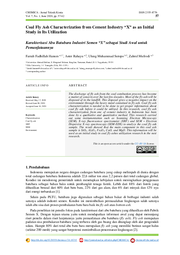(PDF) Coal Fly Ash Characterization from Cement Industry “X” as an ...