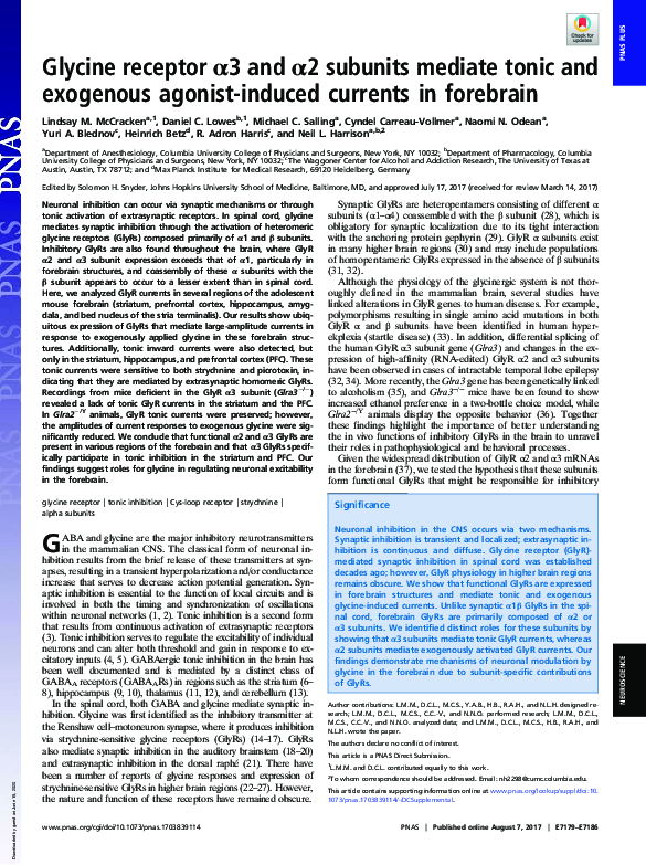 (PDF) Glycine receptor α3 and α2 subunits mediate tonic and exogenous ...