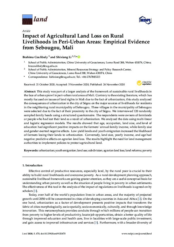 (PDF) Impact of Agricultural Land Loss on Rural Livelihoods in Peri ...
