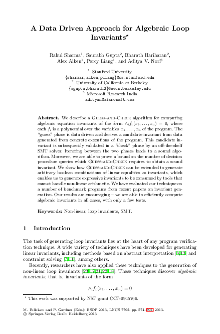 (PDF) A Data Driven Approach for Algebraic Loop Invariants