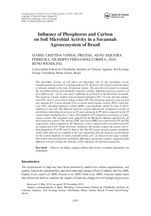(PDF) Influence of Phosphorus and Carbon on Soil Microbial Activity in ...