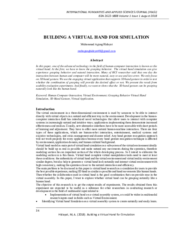(PDF) Building a Virtual Hand for Simulation