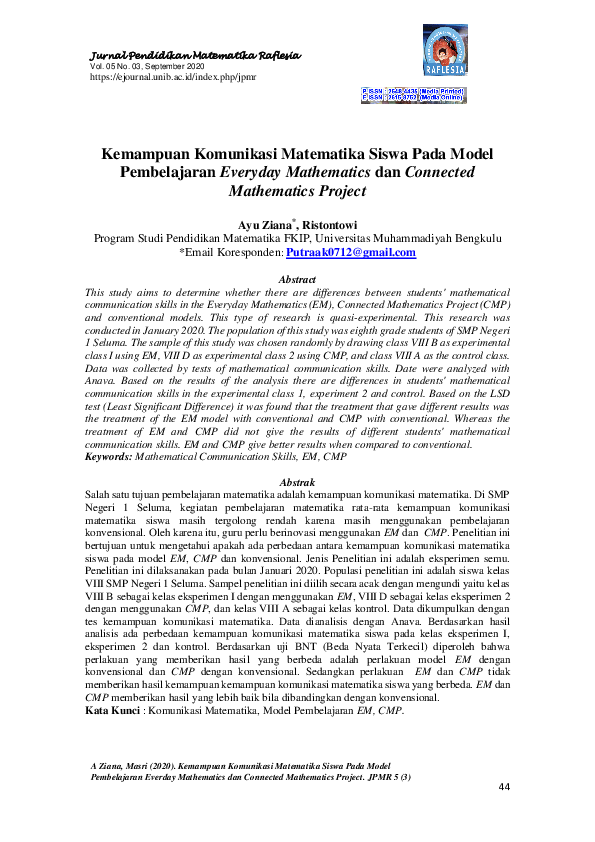 (PDF) Kemampuan Komunikasi Matematika Siswa Pada Model Pembelajaran ...