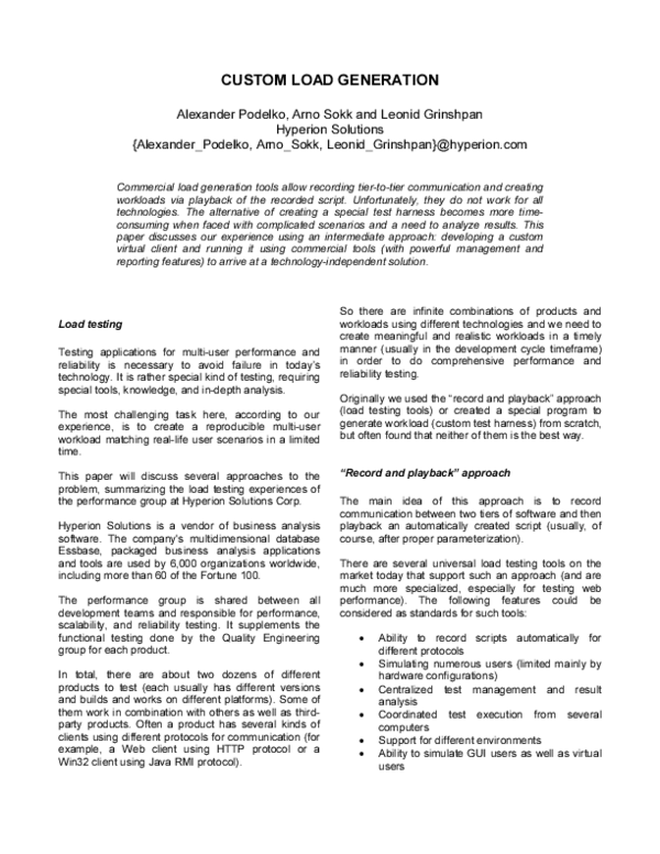 (PDF) Custom Load Generation
