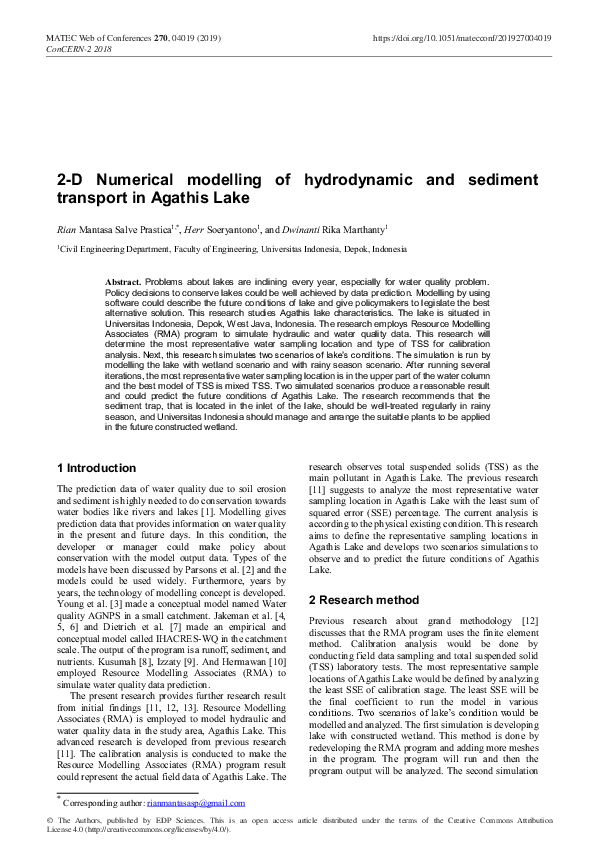 (PDF) 2-D Numerical modelling of hydrodynamic and sediment transport in ...