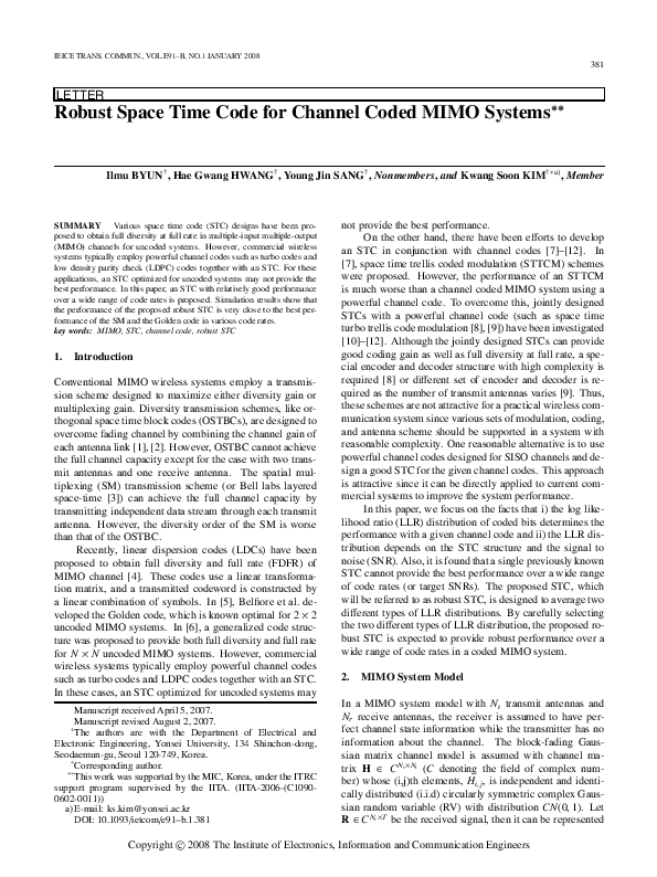 (PDF) Robust Space Time Code for Channel Coded MIMO Systems