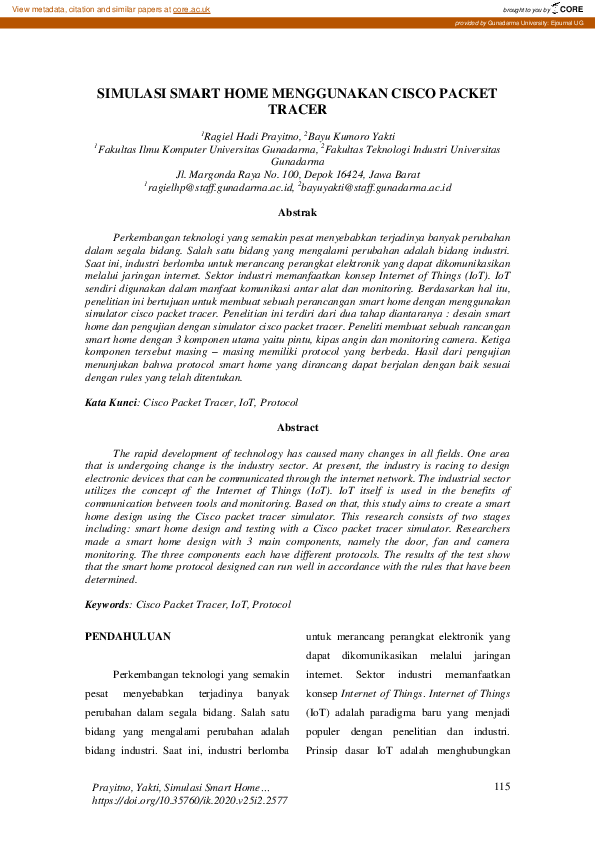 Pdf Simulasi Smart Home Menggunakan Cisco Packet Tracer
