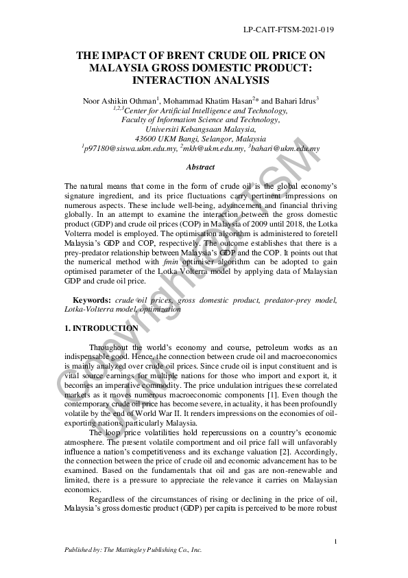 (PDF) The Impact of Brent Crude Oil Price on Malaysia Gross Domestic ...