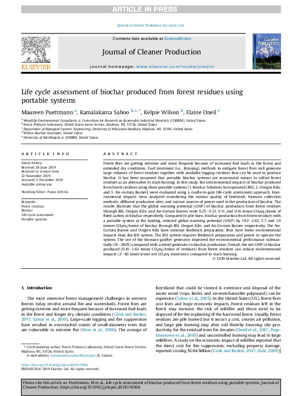 (PDF) Life cycle assessment of biochar produced from forest residues ...