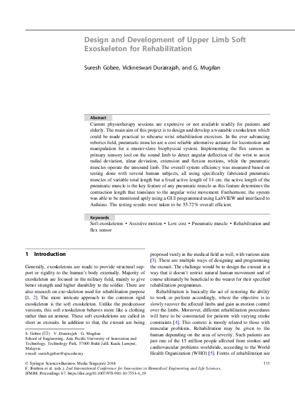 (PDF) Design and Development of Upper Limb Soft Exoskeleton for ...