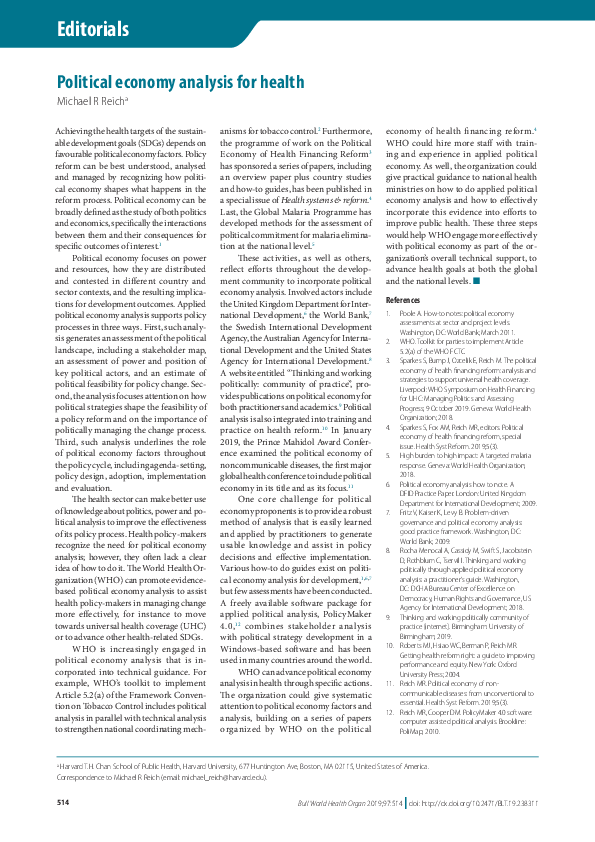 (PDF) Political economy analysis for health