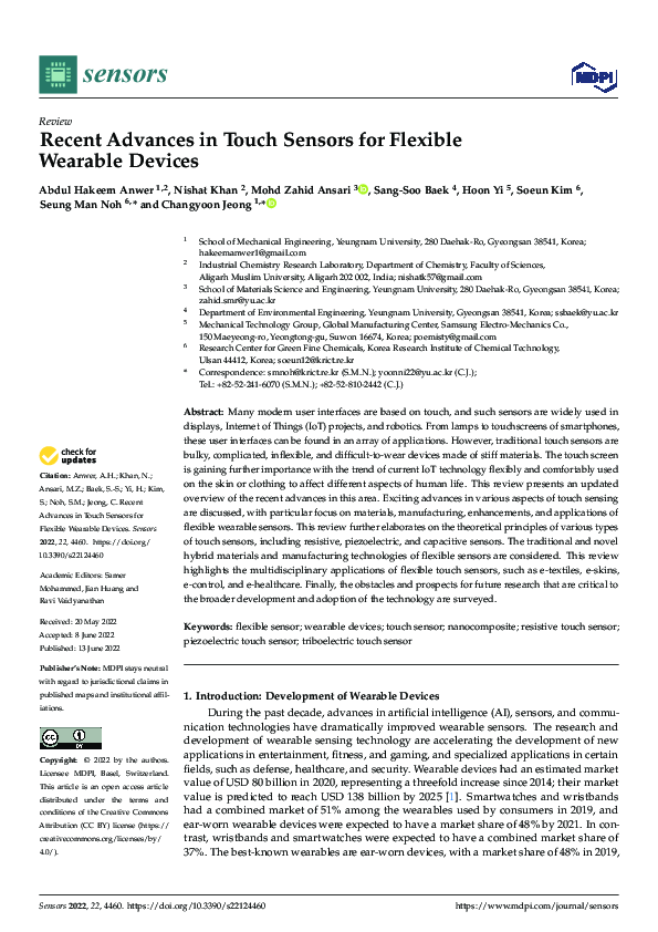 (PDF) Recent Advances in Touch Sensors for Flexible Wearable Devices