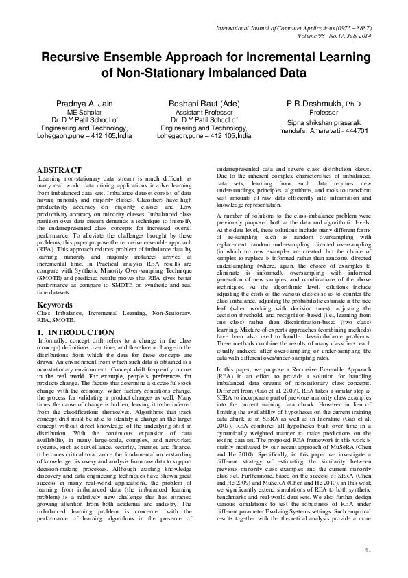 (PDF) Recursive Ensemble Approach for Incremental Learning of Non ...