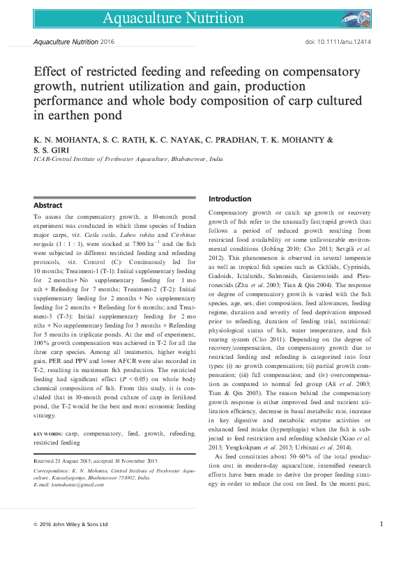 (PDF) Effect of restricted feeding and refeeding on compensatory growth ...