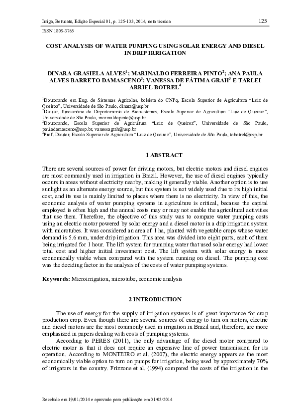 (PDF) Cost Analysis of Water Pumping Using Solar Energy and Diesel in ...