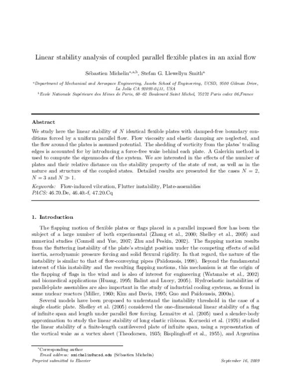 (PDF) Linear stability analysis of coupled parallel flexible plates in ...