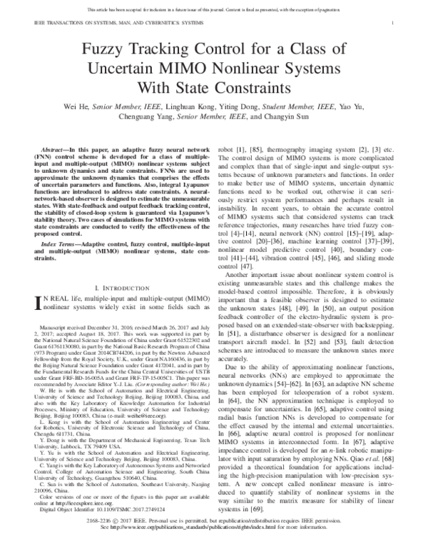 (PDF) Fuzzy Tracking Control for a Class of Uncertain MIMO Nonlinear ...