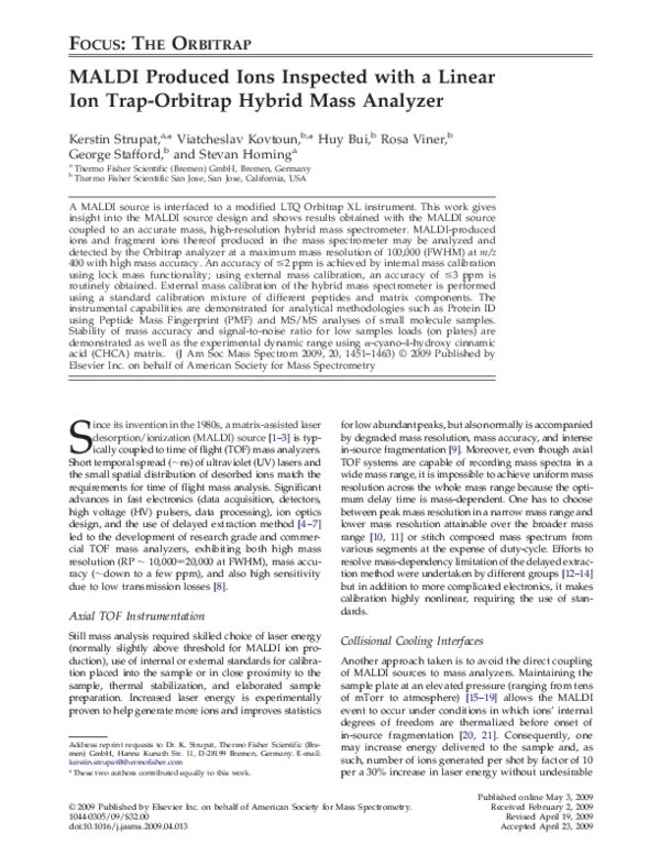 (PDF) MALDI produced ions inspected with a linear ion trap-orbitrap ...