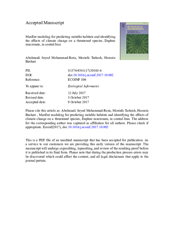 (PDF) MaxEnt modeling for predicting suitable habitats and identifying ...