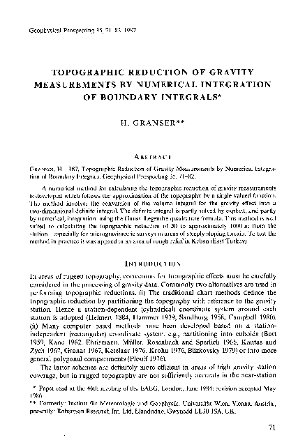 (PDF) Topographic Reduction of Gravity Measurements by Numerical ...