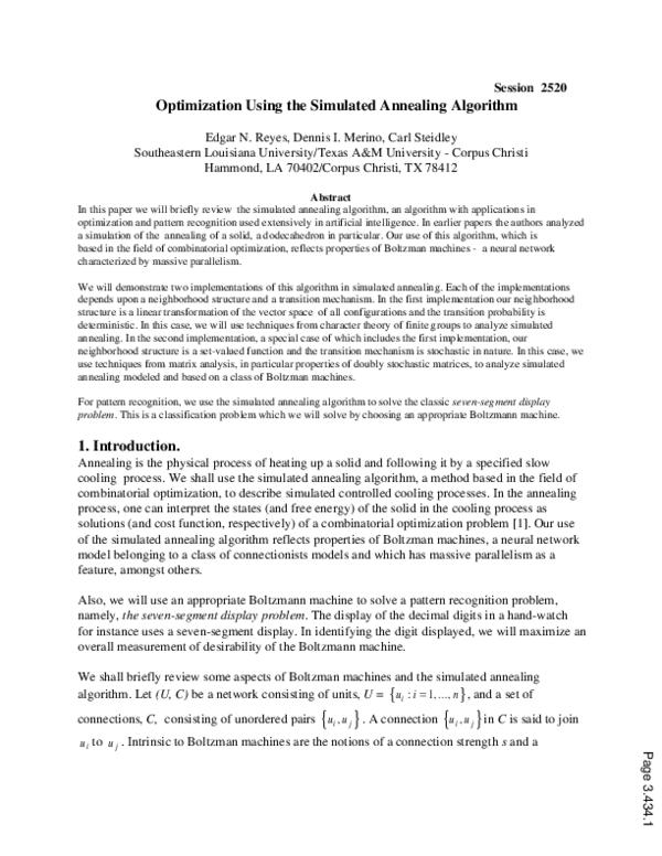 (PDF) Optimization Using The Simulated Annealing Algorithm