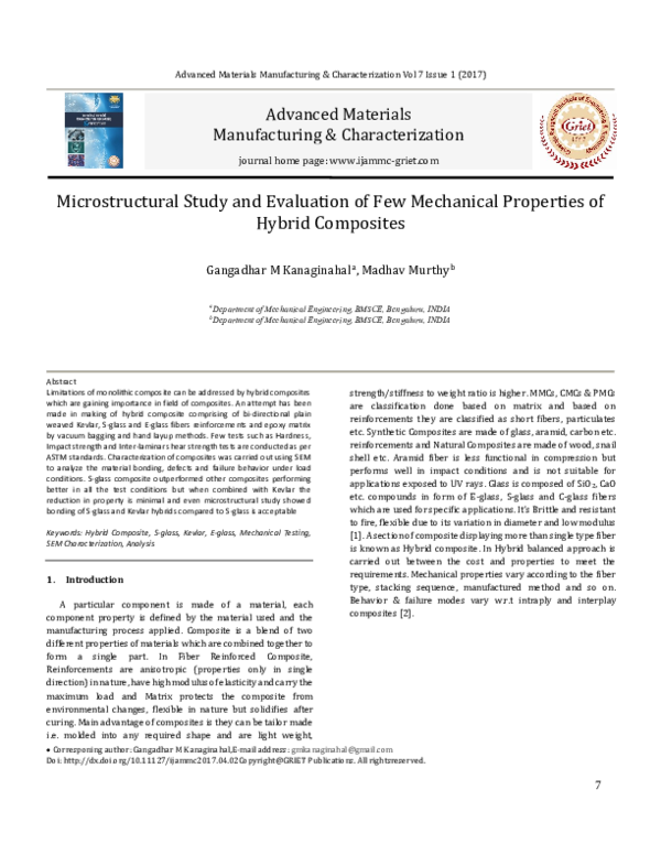(PDF) Microstructural Study and Evaluation of Few Mechanical Properties ...