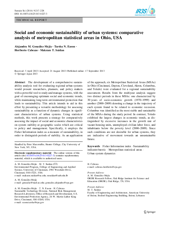 (PDF) Social and economic sustainability of urban systems: comparative ...