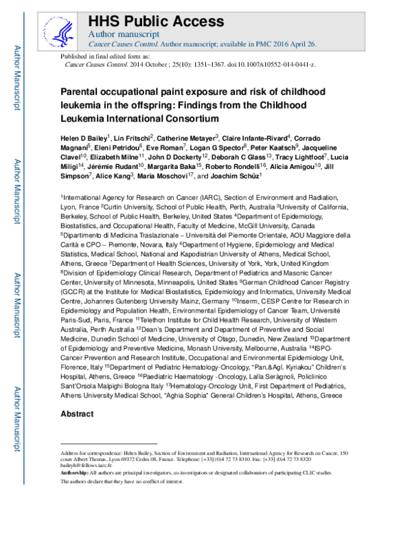 (PDF) Parental occupational paint exposure and risk of childhood ...