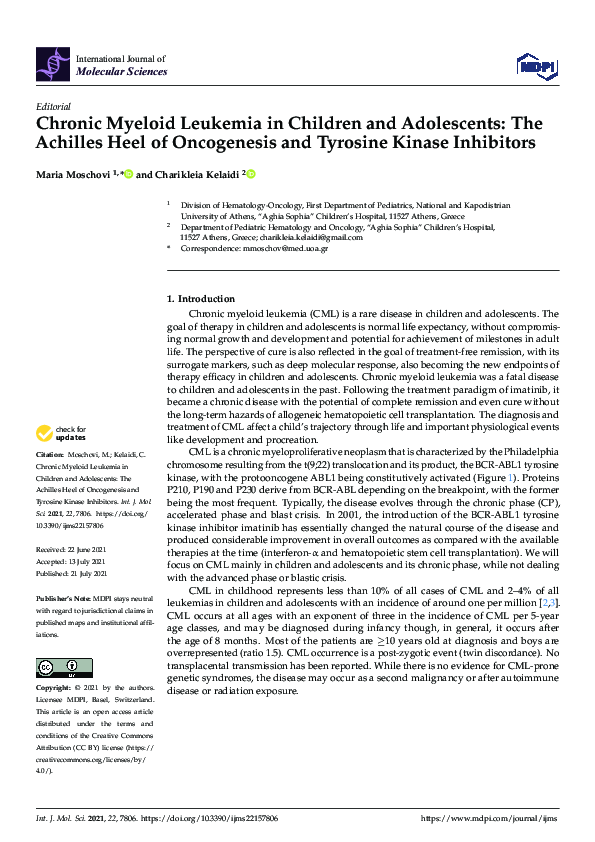 (PDF) Chronic Myeloid Leukemia in Children and Adolescents: The ...