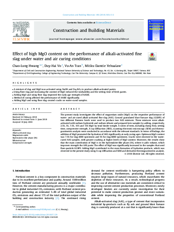 (PDF) Effect of high MgO content on the performance of alkali-activated ...