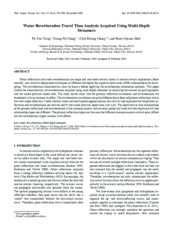 (PDF) Water Reverberation Travel Time Analysis Acquired Using Multi ...