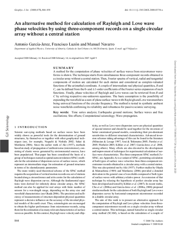 (PDF) An alternative method for calculation of Rayleigh and Love wave ...