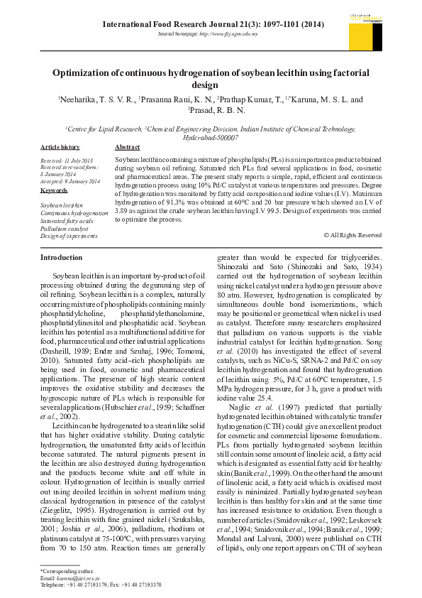(PDF) Optimization of continuous hydrogenation of soybean lecithin ...