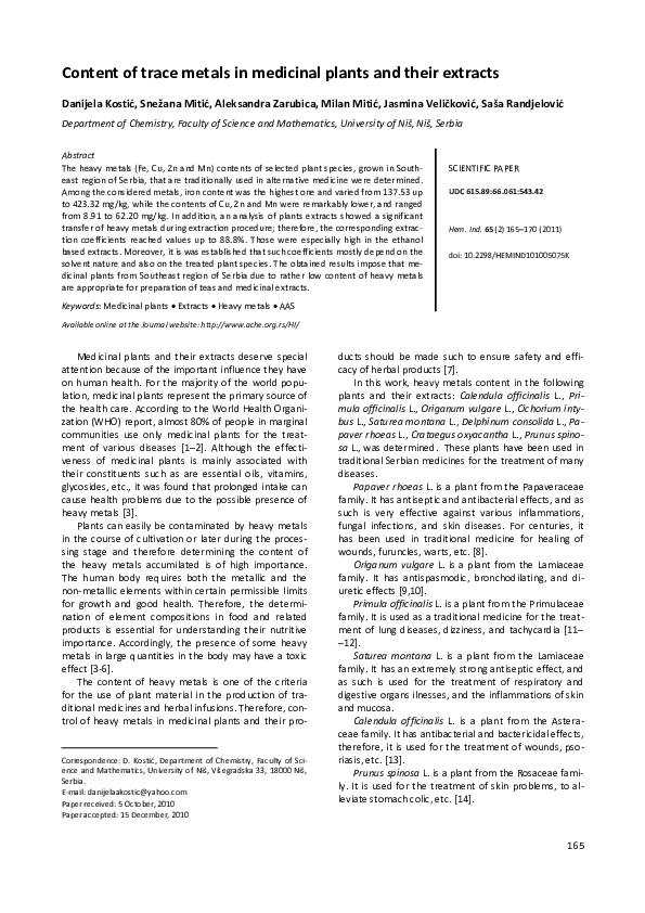 (PDF) Content of trace metals in medicinal plants and their extracts