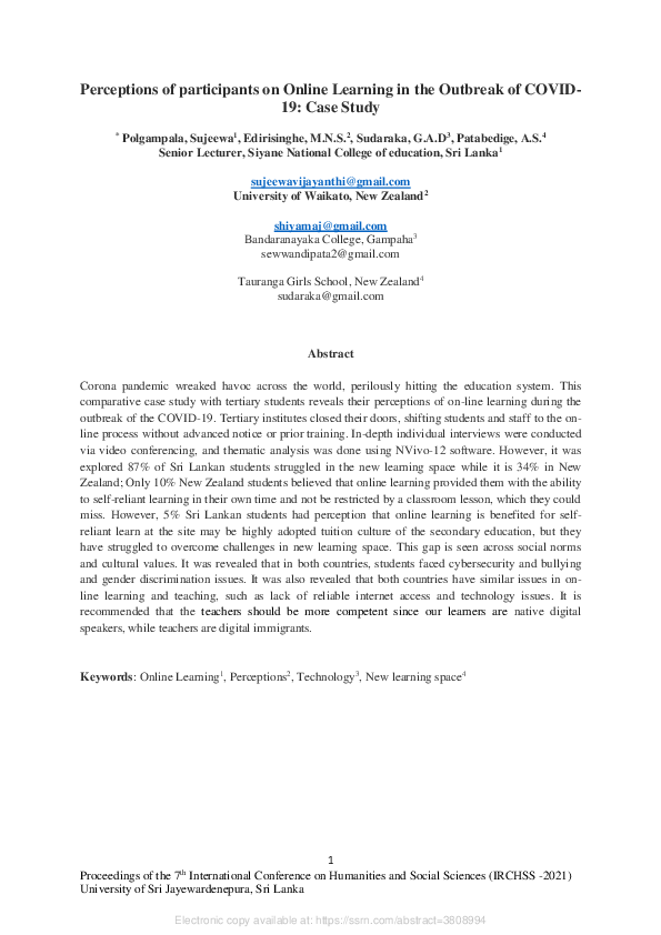 (PDF) Perceptions of participants on Online Learning in the Outbreak of ...