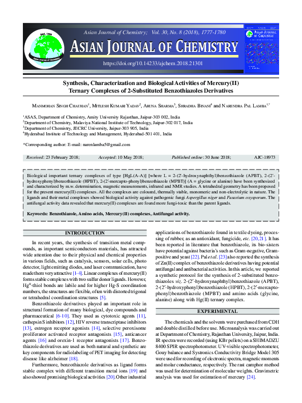 (PDF) Synthesis, Characterization and Biological Activities of Mercury ...
