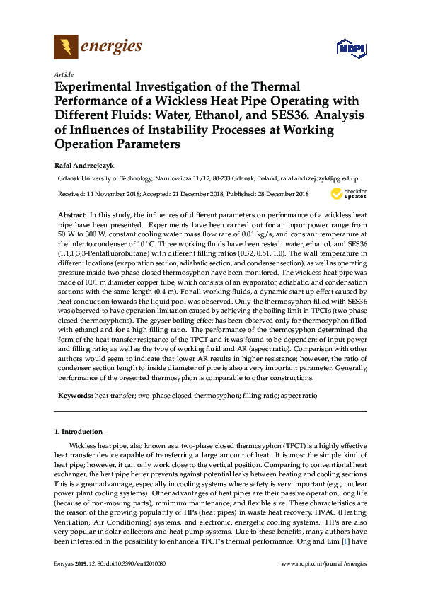 (PDF) Experimental investigation of the thermal performance of a ...