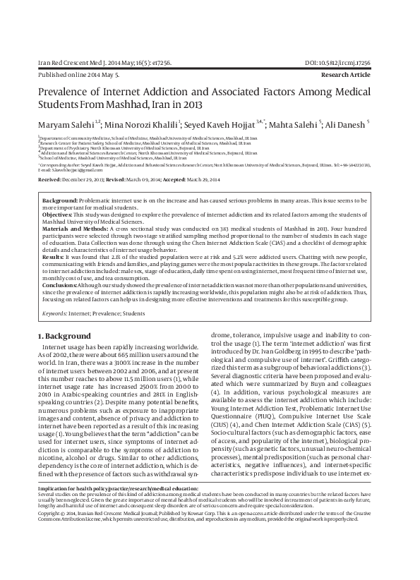 (PDF) Prevalence of internet addiction and associated factors among ...