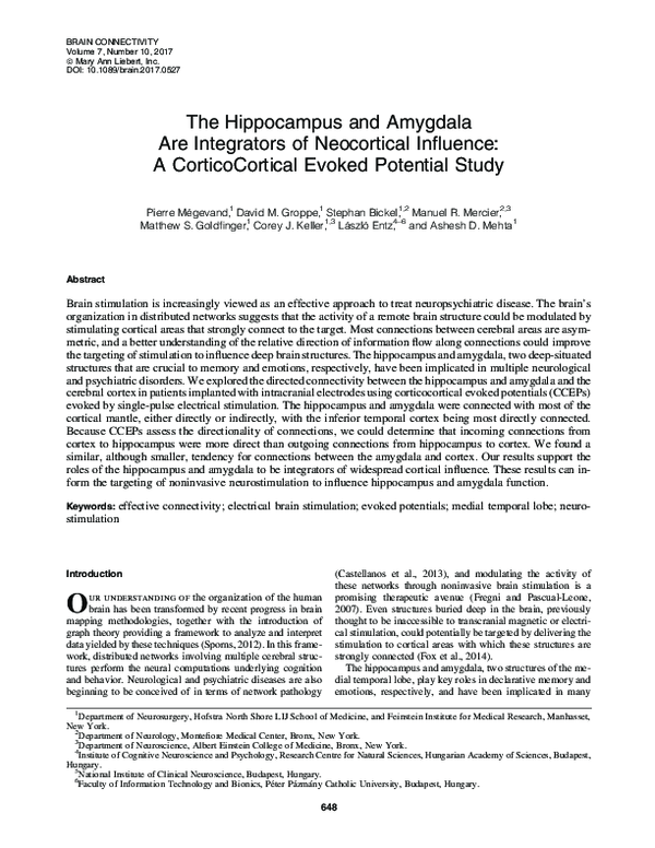(PDF) The Hippocampus and Amygdala Are Integrators of Neocortical ...