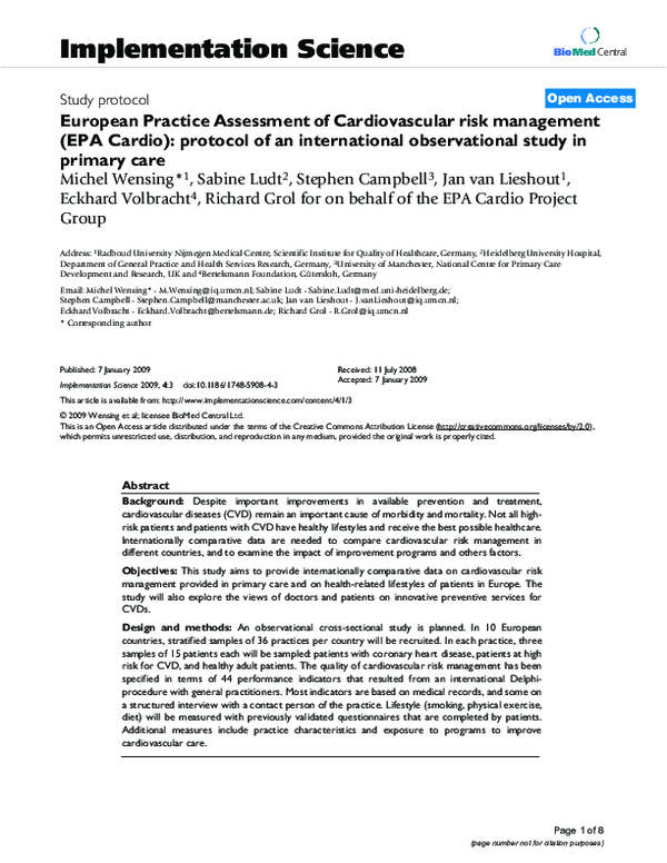 (PDF) International Assessment of Cardiovascular Risk Management in Europe