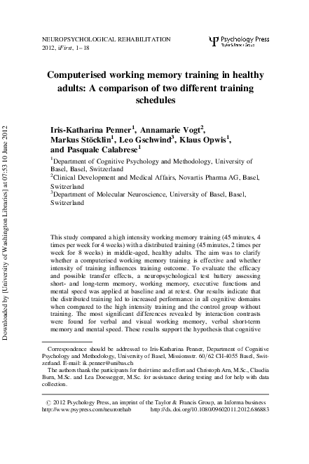(PDF) Computerised working memory training in healthy adults: A ...