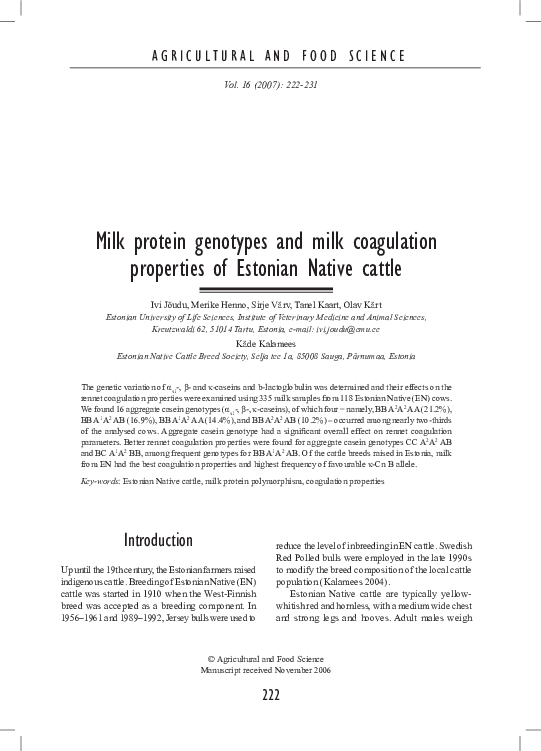 (PDF) Milk protein genotypes and milk coagulation properties of
