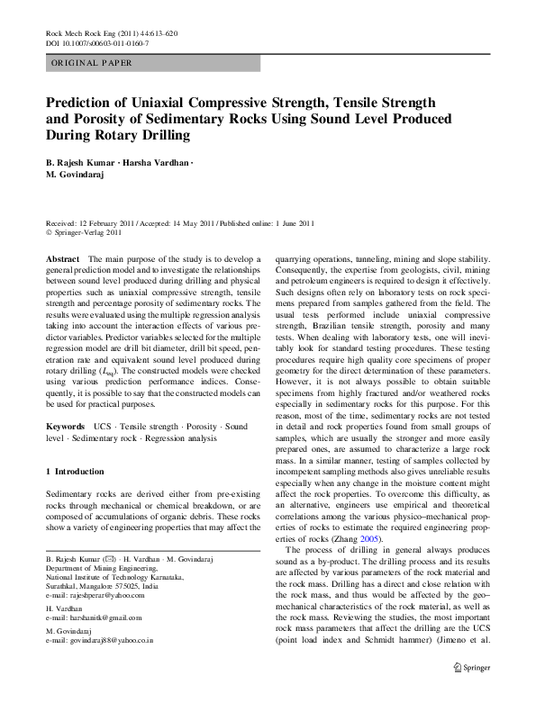 (PDF) Prediction of Uniaxial Compressive Strength, Tensile Strength and ...