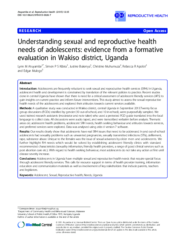 (PDF) Understanding sexual and reproductive health needs of adolescents ...