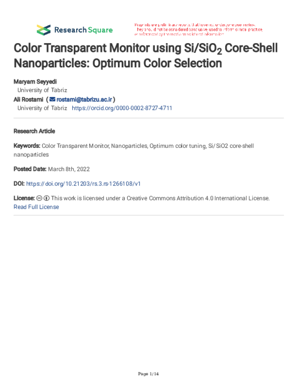 (PDF) Color Transparent Monitor using Si/SiO2 Core-Shell Nanoparticles ...