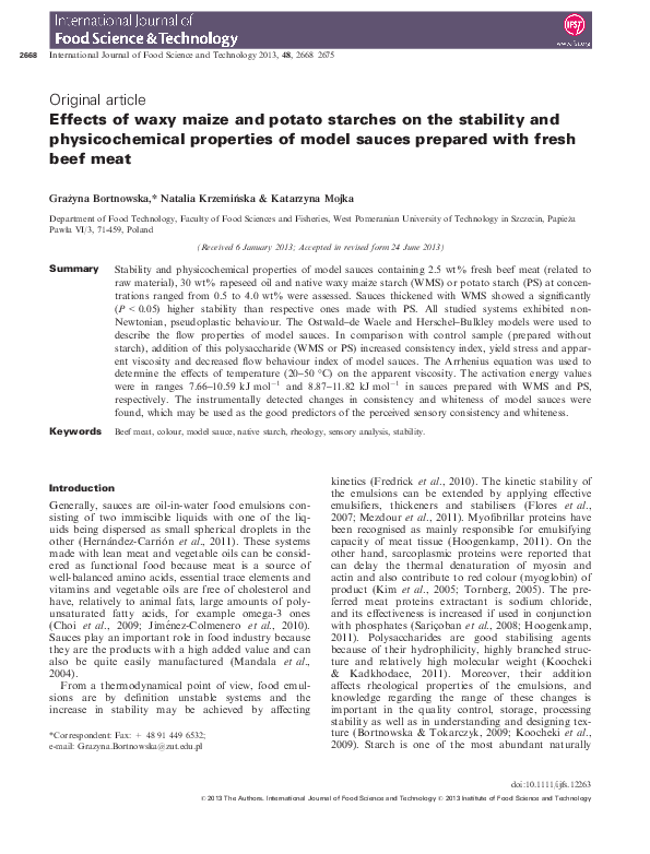 (PDF) Effects of waxy maize and potato starches on the stability and ...