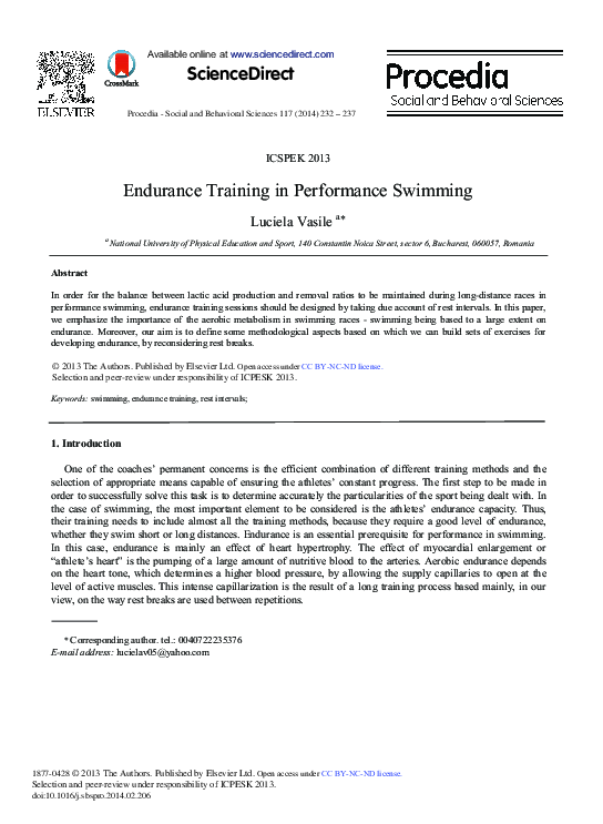 (PDF) Endurance Training in Performance Swimming