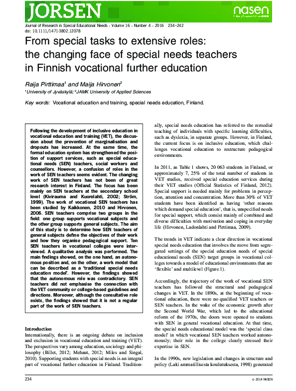 PDF) From special tasks to extensive roles: the changing face of 