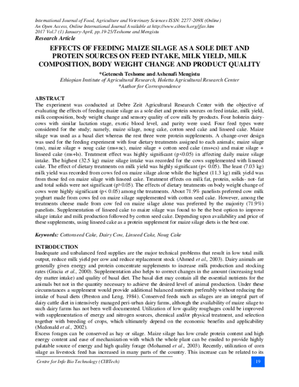(PDF) Effects of Feeding Maize Silage as a Sole Diet and Protein ...