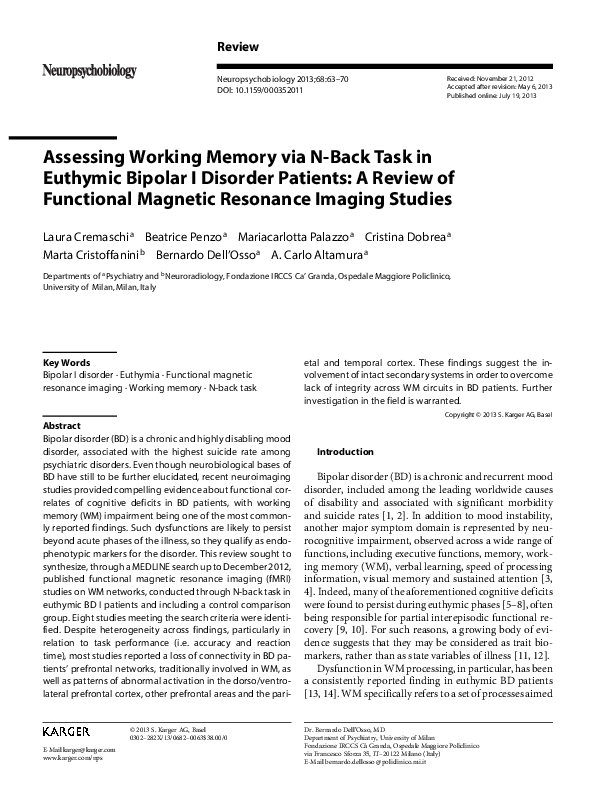 (PDF) Assessing Working Memory via N-Back Task in Euthymic Bipolar I ...
